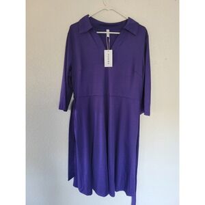 FANDEE Womens 2X Purple Dress 3/4 Sleeve Tie‎ Waist Collared Career Casual #9